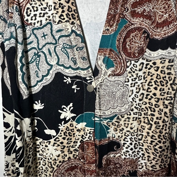 Chico’s Button Front Multicolor Paisley and Leopard Print Cardigan Size 2 (L) - Picture 2 of 5